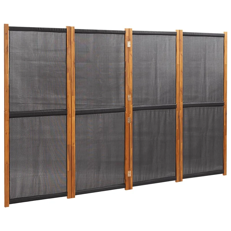 Paravent séparateur de pièce cloison 4 panneaux 280 x 180 cm textilène noir et bois DEC030909