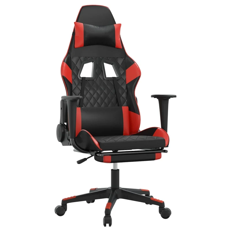 Fauteuil de bureau chaise gaming sur roulettes avec repose-pieds en PVC noir et rouge DEC025793