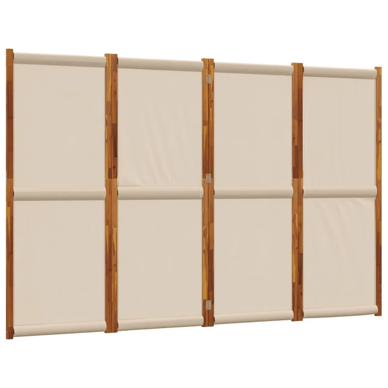 Paravent séparateur de pièce cloison 4 panneaux 280 x 180 cm en textilène couleur taupe et bois DEC030924