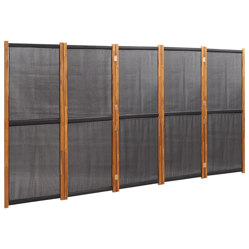 Paravent séparateur de pièce cloison 5 panneaux x noir 350 x 180 cm textilène noir et bois DEC031018