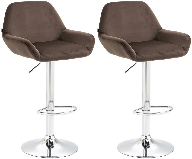 Lot de 2 tabourets de bar repose-pieds en forme d'arc en métal chromé assise en velours marron 10_0004030