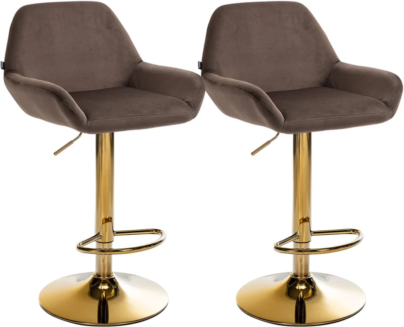 Lot de 2 tabourets de bar repose-pieds intégré revêtement velours marron structure en métal doré TDB10736