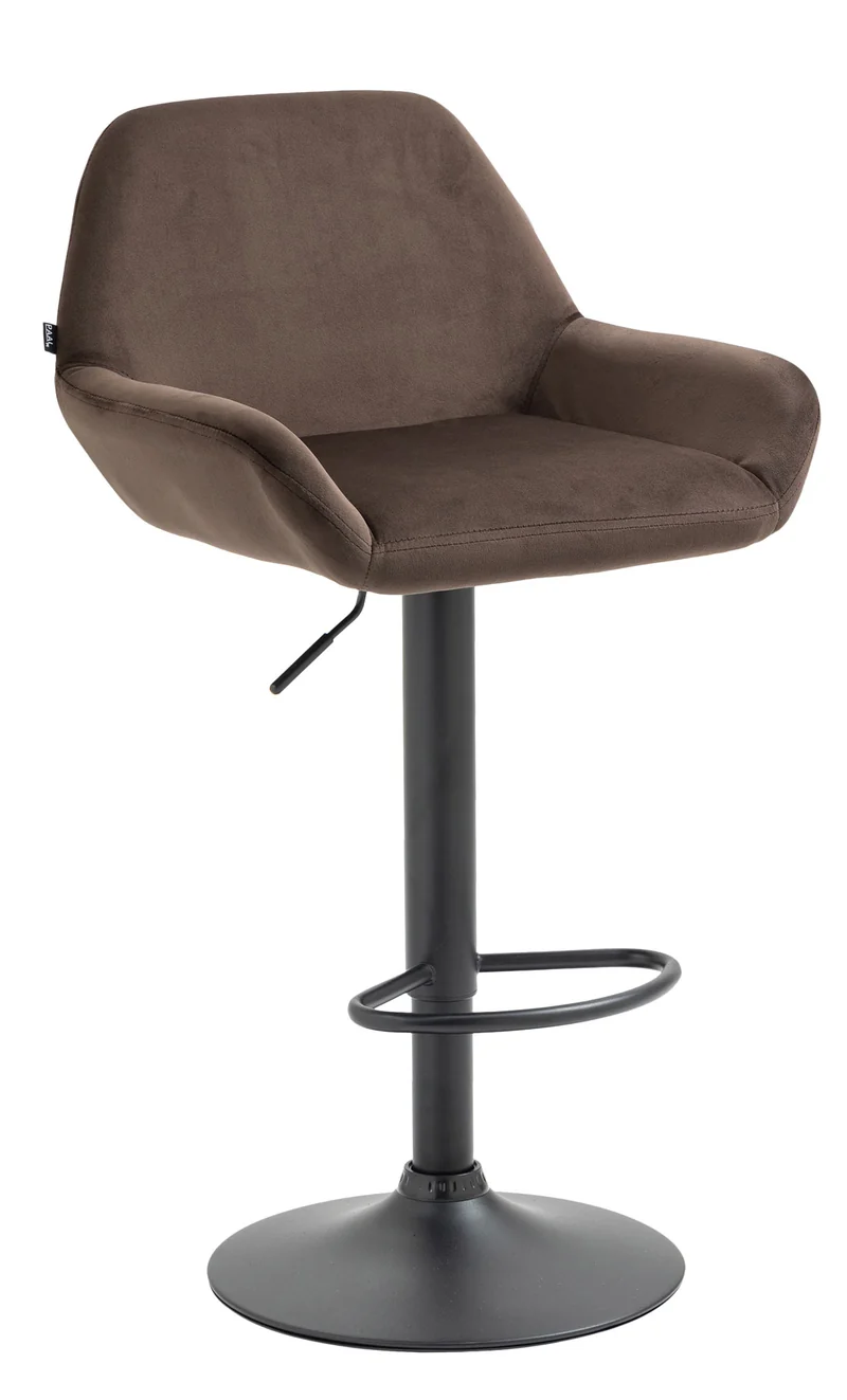 Tabouret de bar en velours rembourré marron base trompette métal noir mat TDB10421