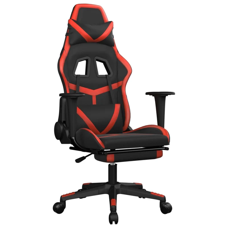 Fauteuil de bureau chaise gaming sur roulettes avec repose-pieds en PVC noir et rouge DEC025791