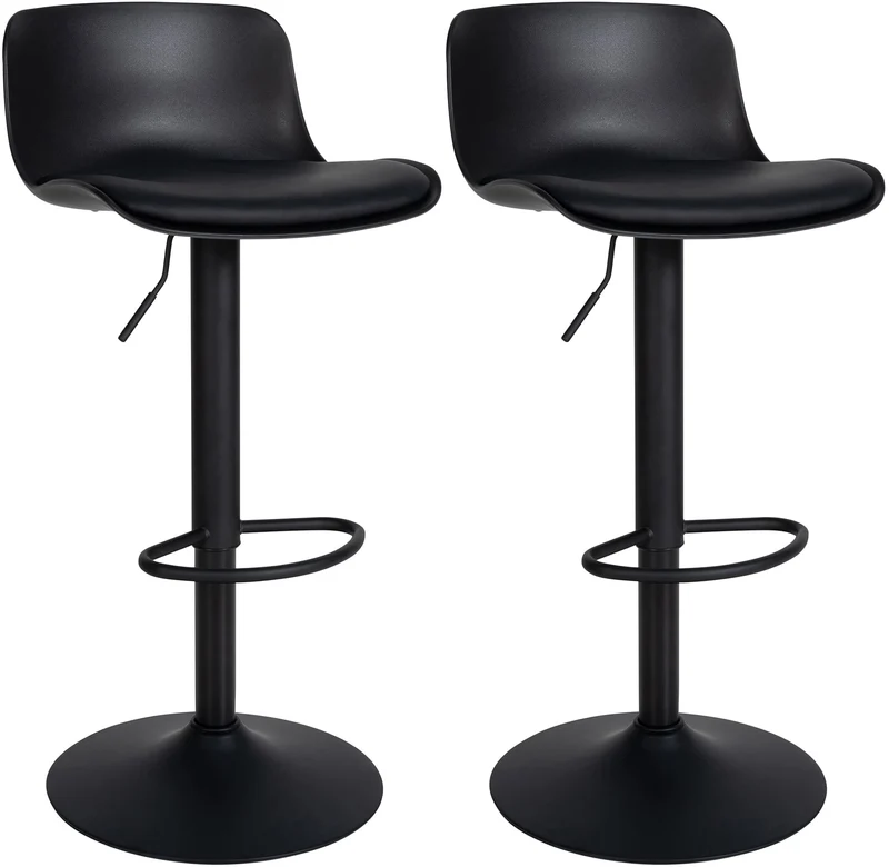 Lot de 2 tabourets de bar hauteur réglable et siège pivotant avec siège en plastique et PVC noir métal noir 10_0004016