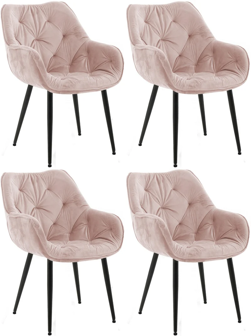 Lot de 4 chaises de salle à manger coutures décoratives en velours rose et pieds en métal noir 10_0007669