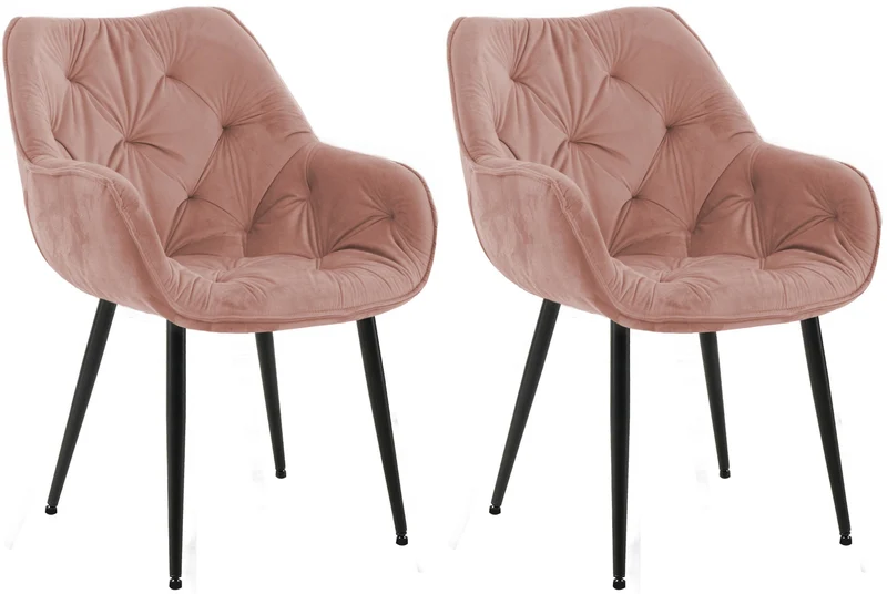 Lot de 2 chaises de salle à manger coutures décoratives en velours rose et pieds en métal noir 10_0007628