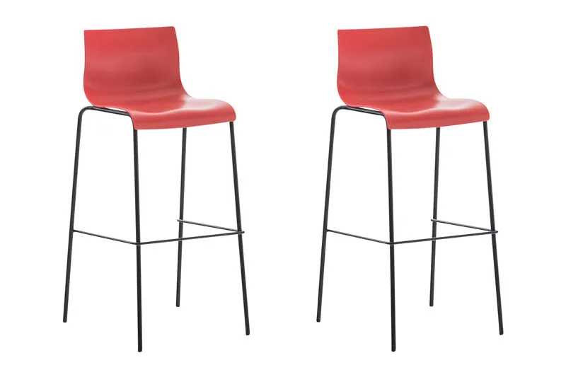 Tabourets de bar x2 en plastique rouge cadre métallique noir doré à quatre pieds style chic et moderne 10_0006195