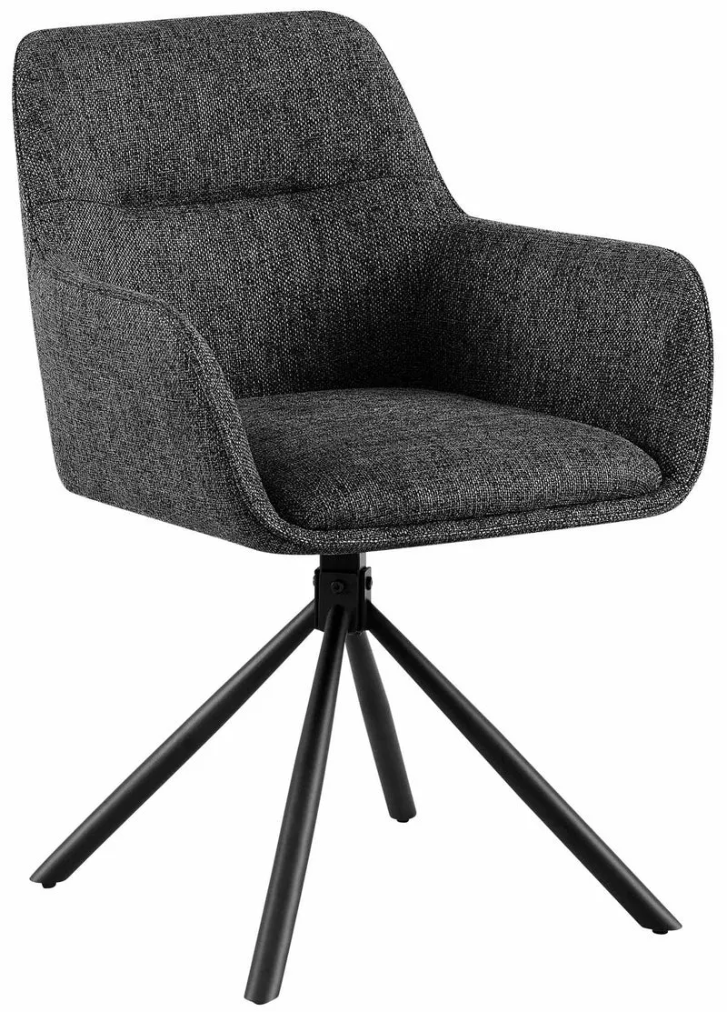 Chaise pivotante style moderne et contemporain en tissu gris foncé piètement à quatre pieds métal noir 10_0007280