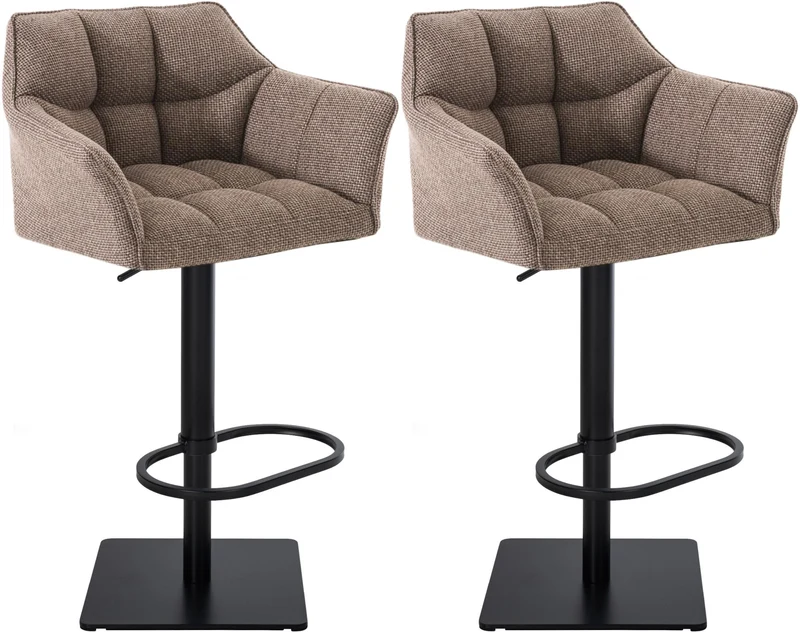 Tabourets de bar x2 réglable en tissu marron clair assise enveloppante capitonnée avec base carrée métal noir 10_0006842