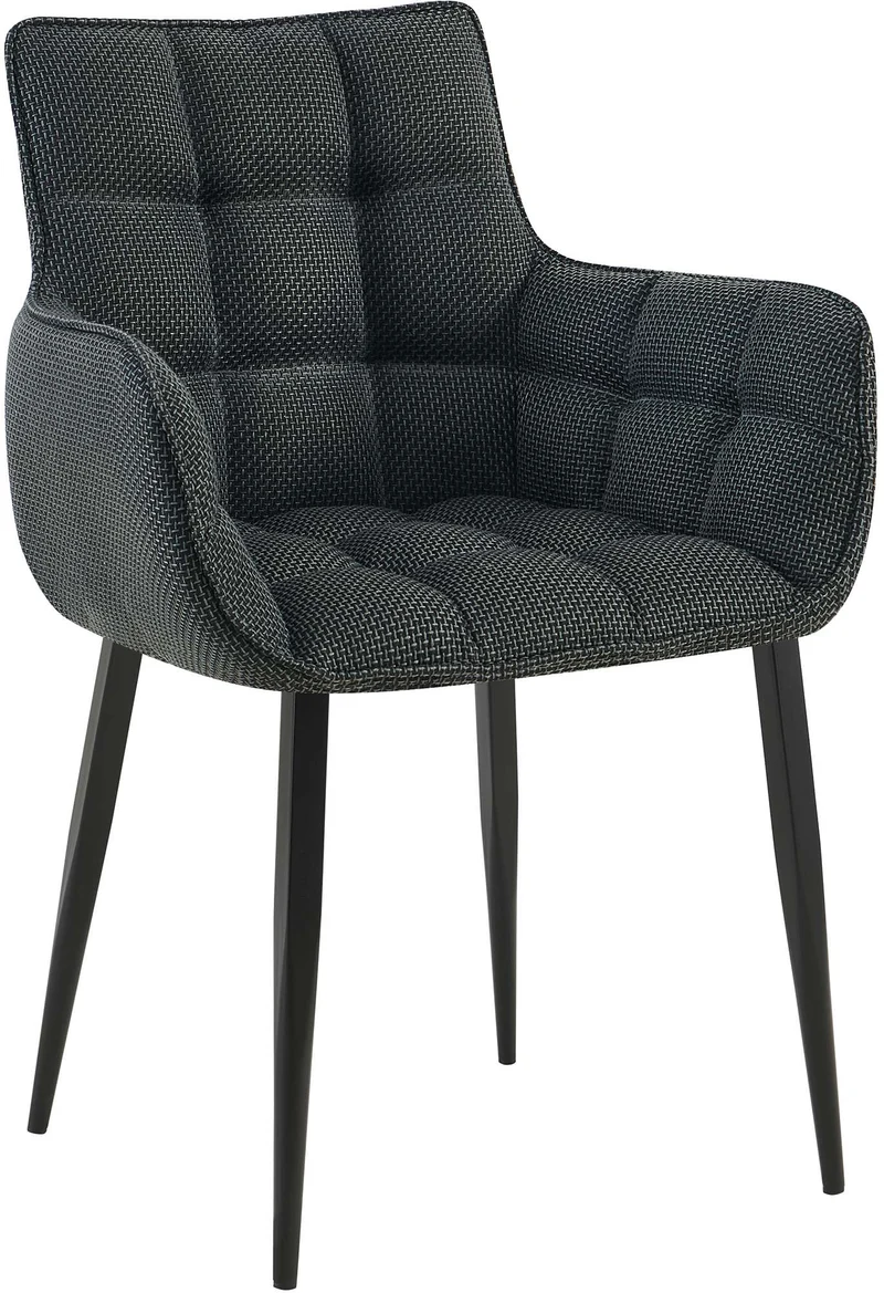 Chaise design rembourrée en tissu gris foncé design enveloppant pieds métal noir 10_0007481