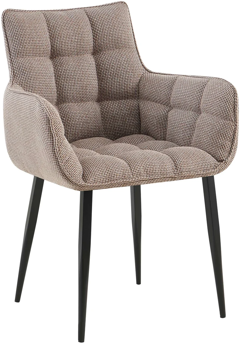 Chaise design rembourrée en tissu marron clair design enveloppant pieds métal noir 10_0007432
