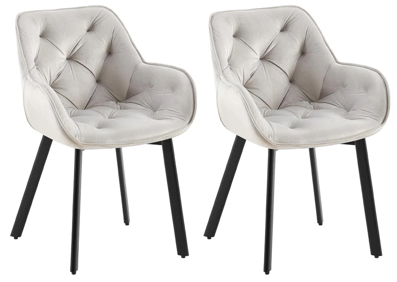 Lot de 2 chaises de salle à manger assise pivotante en velours gris clair motif matelassé cadre métal 10_0007620