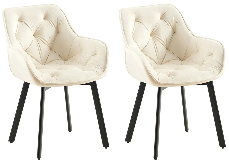 Lot de 2 chaises de salle à manger assise pivotante en velours crème motif matelassé cadre métal 10_0007551