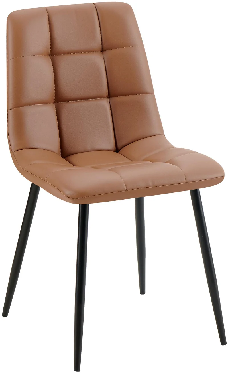 Chaise de salle à manger x1 avec coutures décoratives carrées en similicuir marron cadre métal 10_0007137
