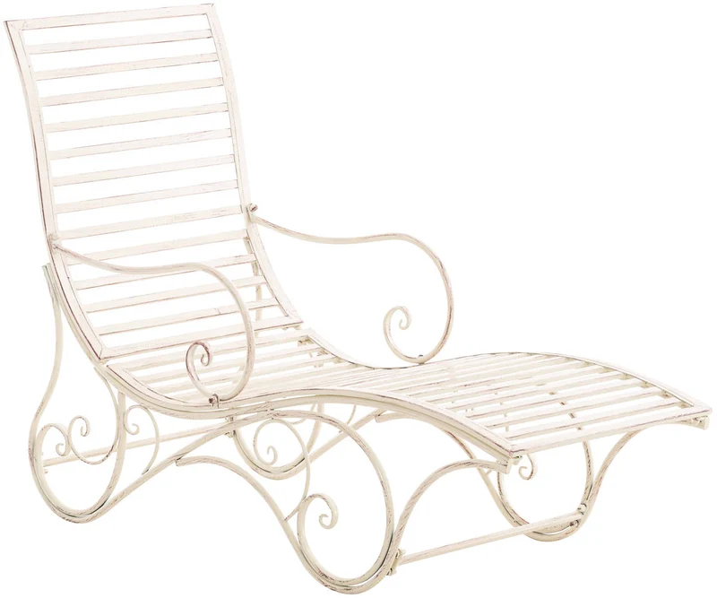 Chaise longue pour jardin transat en métal crème vieilli MDJ10214
