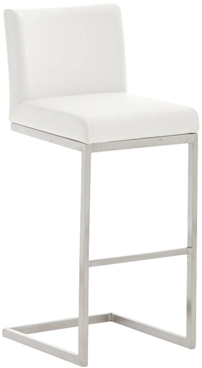 Tabouret de bar x1 design moderne support en acier inoxydable assise en PVC blanc 10_0005318