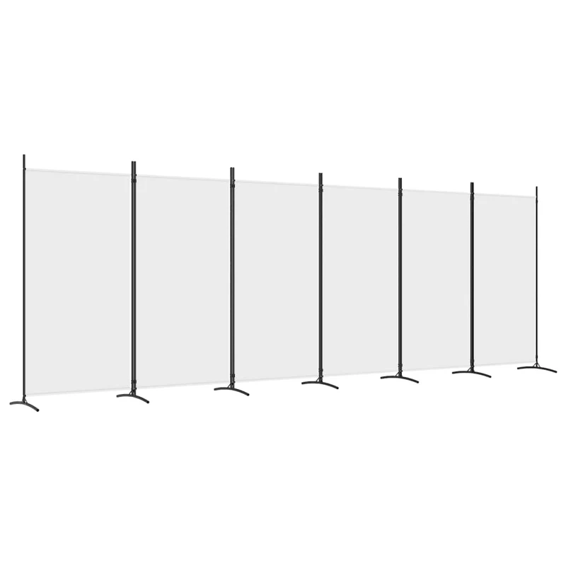 Paravent séparateur de pièce cloison 6 panneaux 520 x 180 cm tissu blanc et fer DEC031050