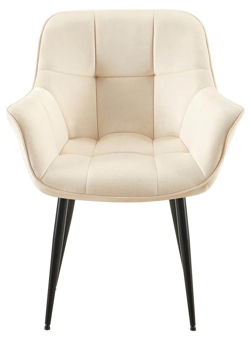 Chaise avec accoudoirs en velours matelassé crème structure métallique noir confort premium 10_0007388