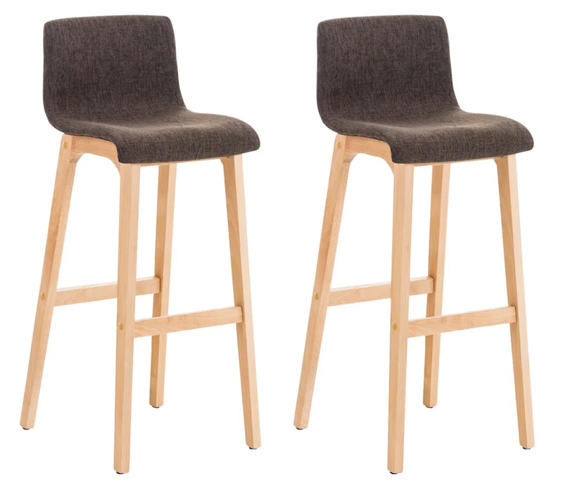 Lot de 2 tabourets de bar design avec structure de 4 pieds en bois et assise en tissu marron 10_0004210