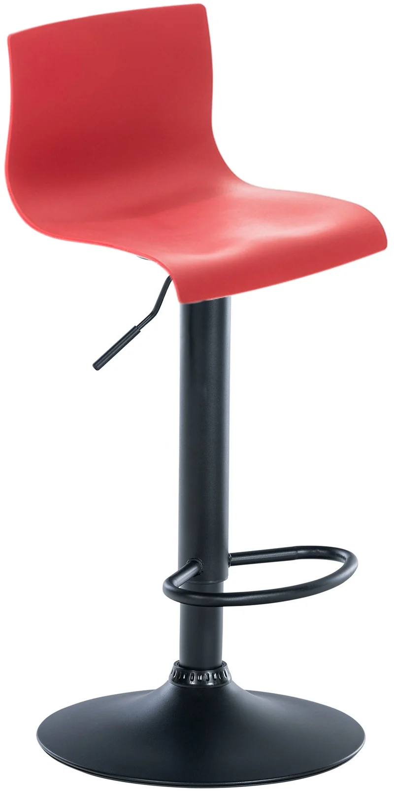 Tabouret de bar avec repose-pieds pivotant dossier incurvé en plastique rouge et métal noir 10_0004935