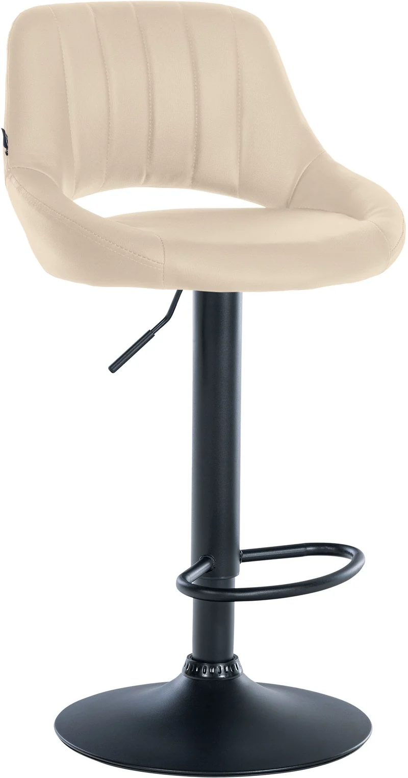 Tabouret de bar chaise haute x1 réglables en PVC crème dossier ajouré et pied métal noir 10_0006595