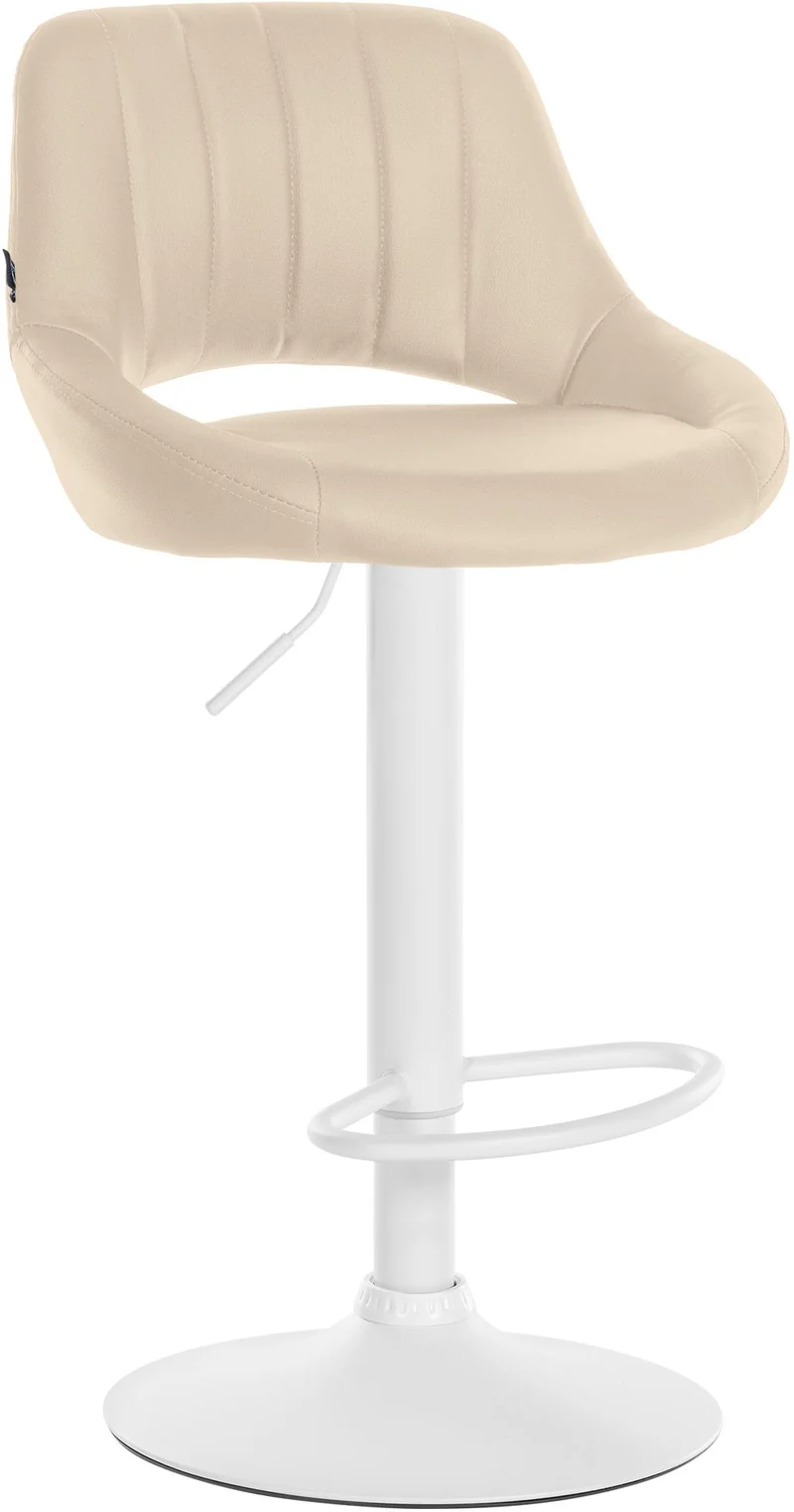Tabouret de bar chaise haute x1 réglables en PVC crème dossier ajouré et pied métal blanc 10_0006594