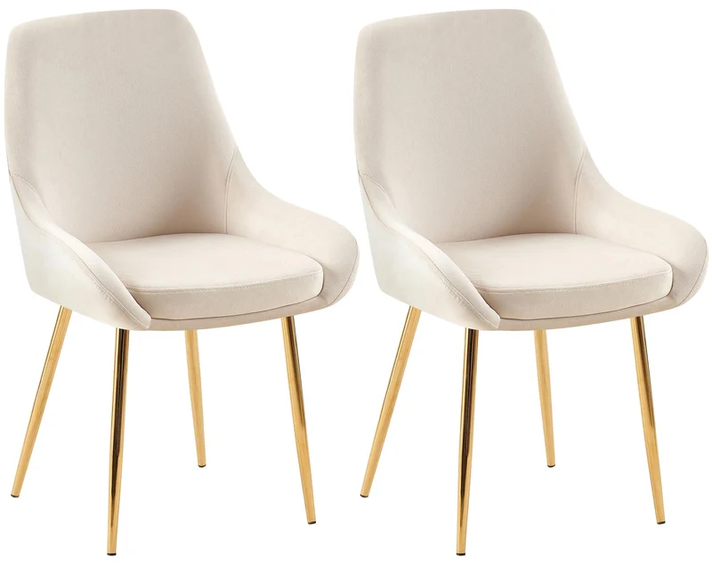 Lot de 2 chaises de salle à manger élégance confort design moderne en velours crème structure métallique doré 10_0007725