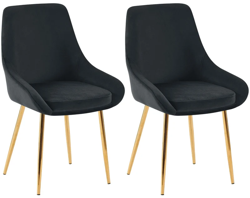 Lot de 2 chaises de salle à manger élégance confort design moderne en velours noir structure métallique doré 10_0007446