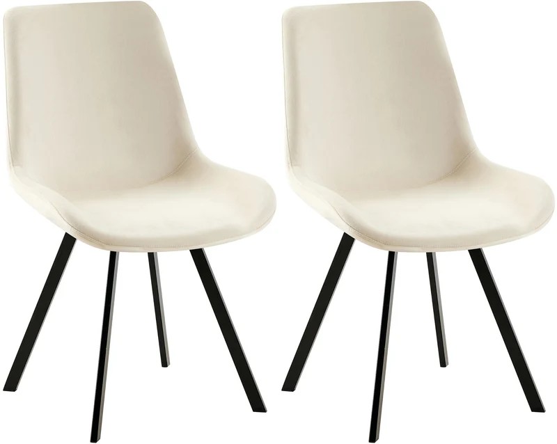 Lot de 2 chaises de salle à manger pivotant à 360 degrés en velours crème cadre en métal noir 10_0007587