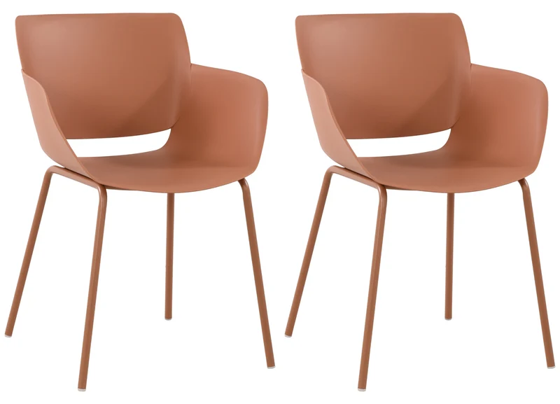 Lot de 2 chaises pour intérieur ou extérieur en plastique couleur terre cuite en acier thermolaqué 10_0007311