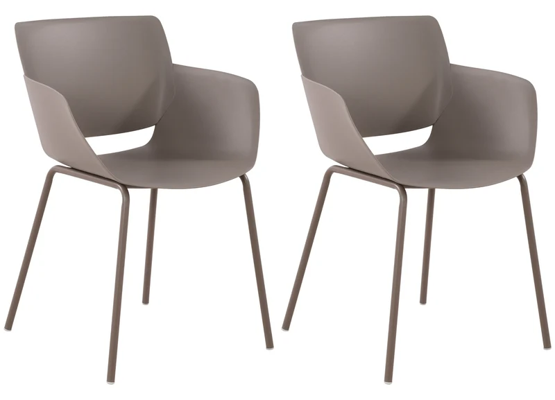 Lot de 2 chaises pour intérieur ou extérieur en plastique couleur taupe en acier thermolaqué 10_0007308