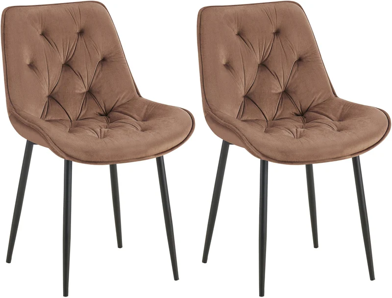 Lot de 2 chaises de salle à manger assise et dossier capitonné en velours marron et métal noir 10_0007499