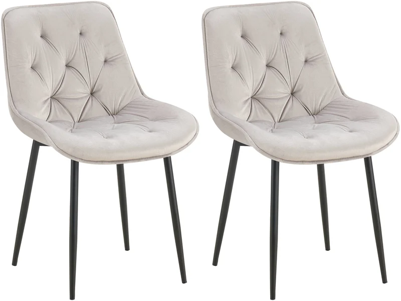 Lot de 2 chaises de salle à manger assise et dossier capitonné en velours gris et métal noir 10_0007354