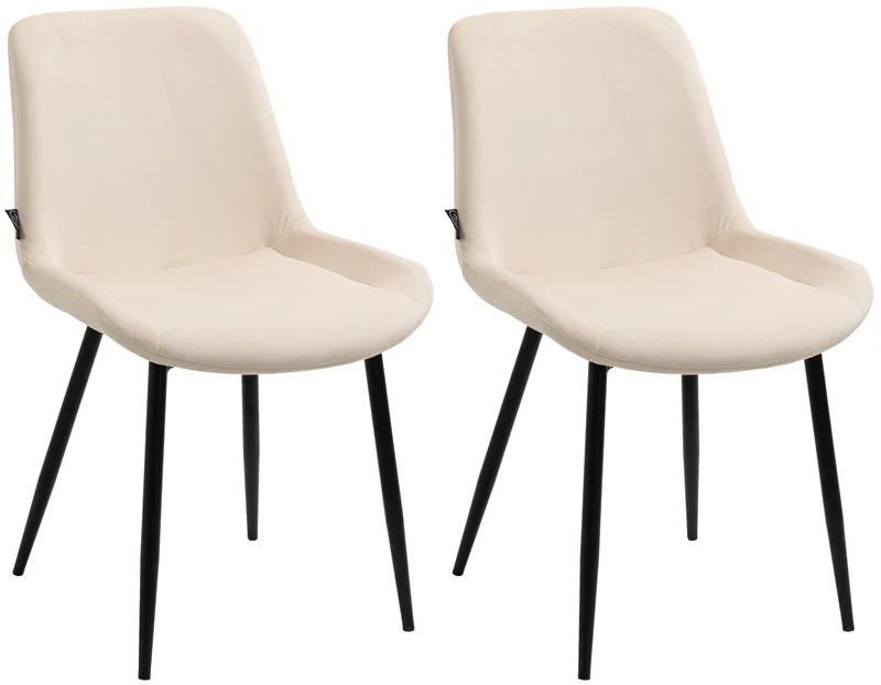 Lot de 2 chaises de salle à manger design moderne et confortable en velours crème et métal noir mat 10_0007319