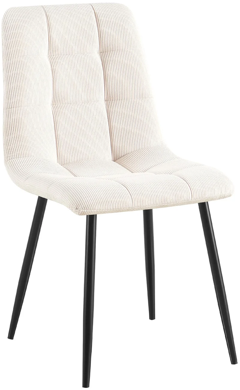 Chaise de salle à manger x1 coutures décoratives carrées en velours côtelé crème et métal noir 10_0007261