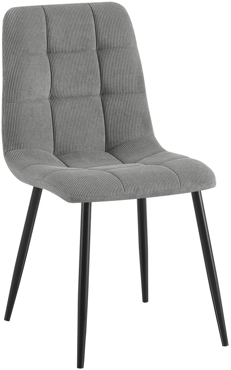 Chaise de salle à manger x1 coutures décoratives carrées en velours côtelé gris et métal noir 10_0007258