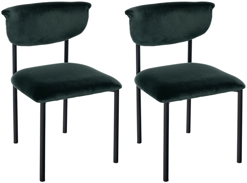 Lot de 2 chaises de salle à manger élégante lignes épurées assise galbée velours vert foncé et métal noir 10_0007355