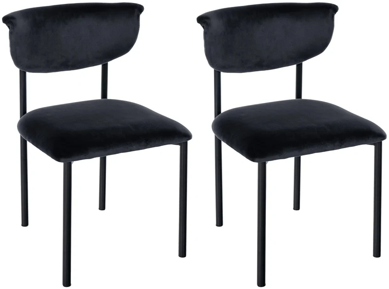 Lot de 2 chaises de salle à manger élégante lignes épurées assise galbée velours noir et métal noir 10_0007345
