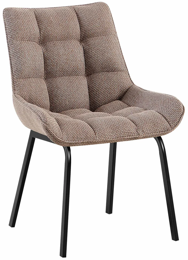 Chaise de salle à manger x1 en tissu marron terre généreusement rembourrée piètement en métal noir 10_0007795