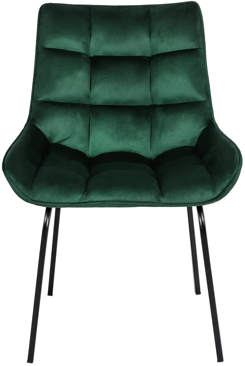 Lot de 2 chaises de salle à manger en velours vert généreusement rembourrée piètement en métal noir 10_0007747