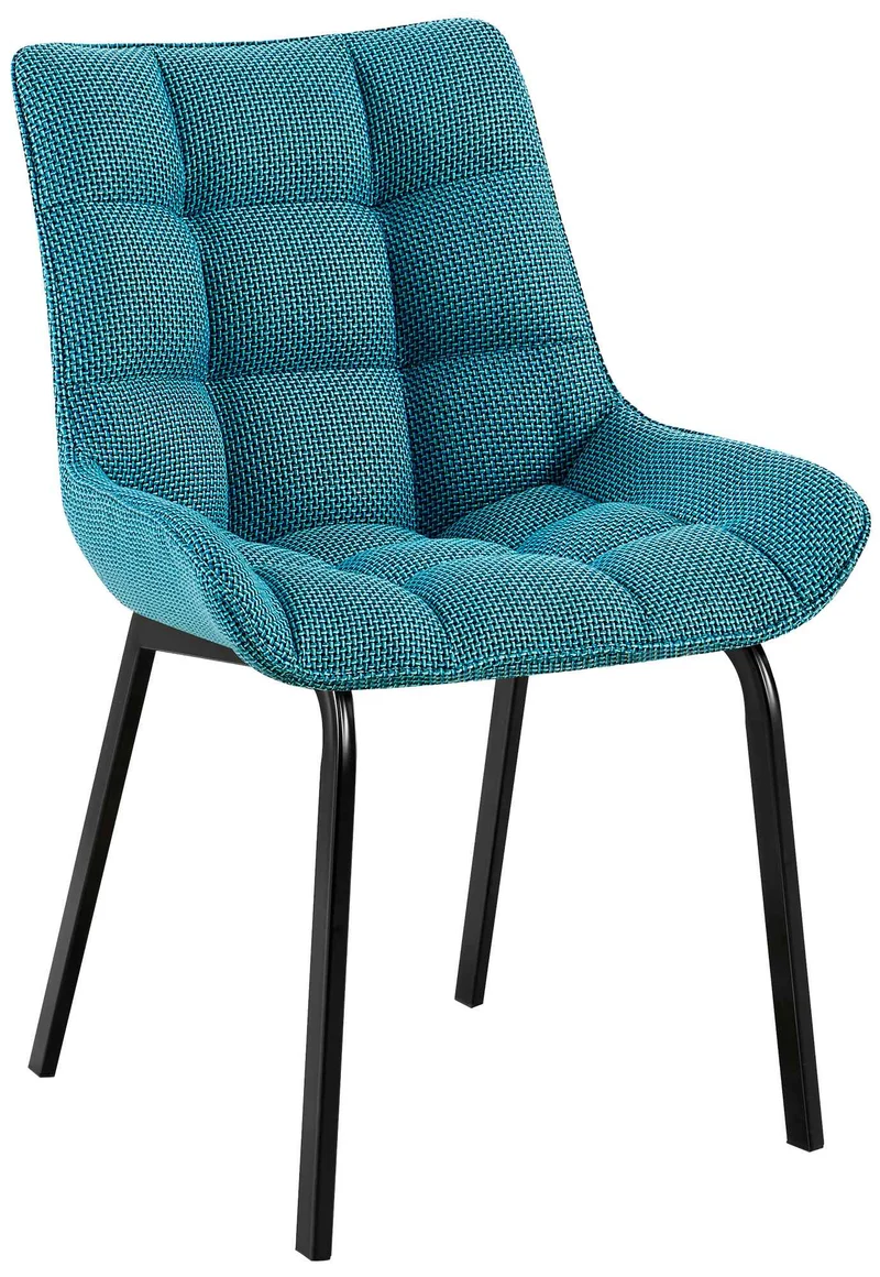 Chaise de salle à manger x1 en tissu turquoise généreusement rembourrée piètement en métal noir 10_0007744