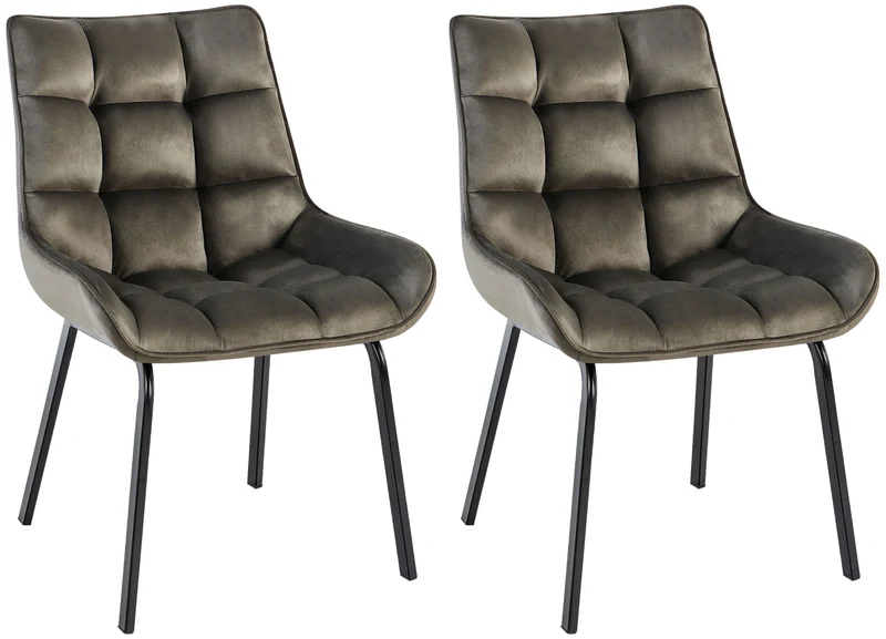 Lot de 2 chaises de salle à manger en velours anthracite généreusement rembourrée piètement en métal noir 10_0007612