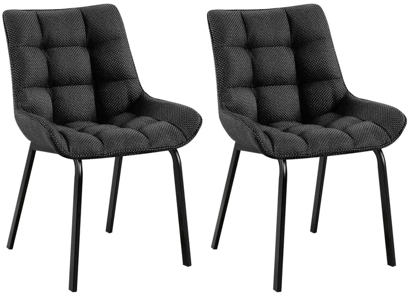 Lot de 2 chaises de salle à manger en tissu gris titane généreusement rembourrée piètement en métal noir 10_0007571