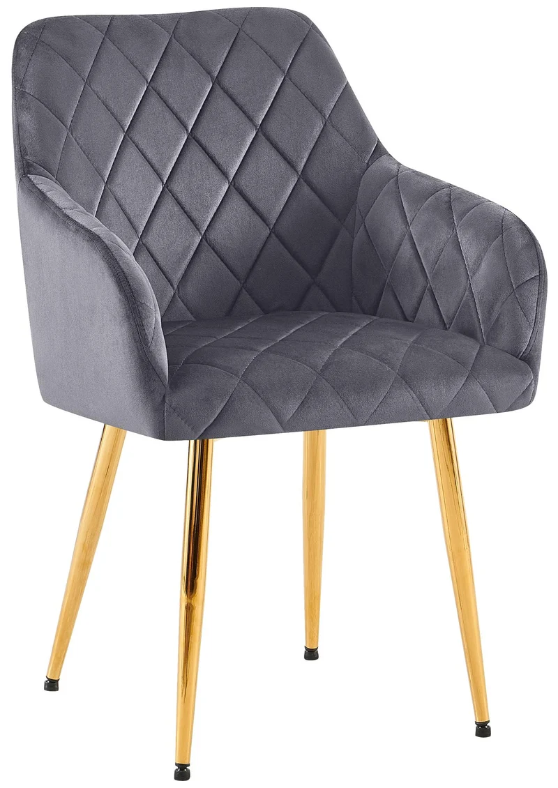 Chaise de salle à manger x1 en velours gris foncé avec coutures décoratives en losange chic et contemporain 10_0007830