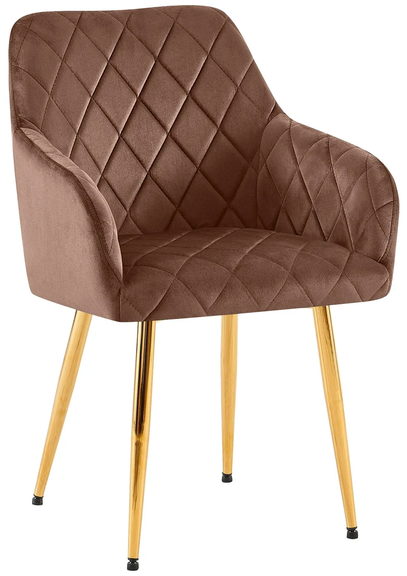 Chaise de salle à manger x1 en velours marron avec coutures décoratives en losange chic et contemporain 10_0007823