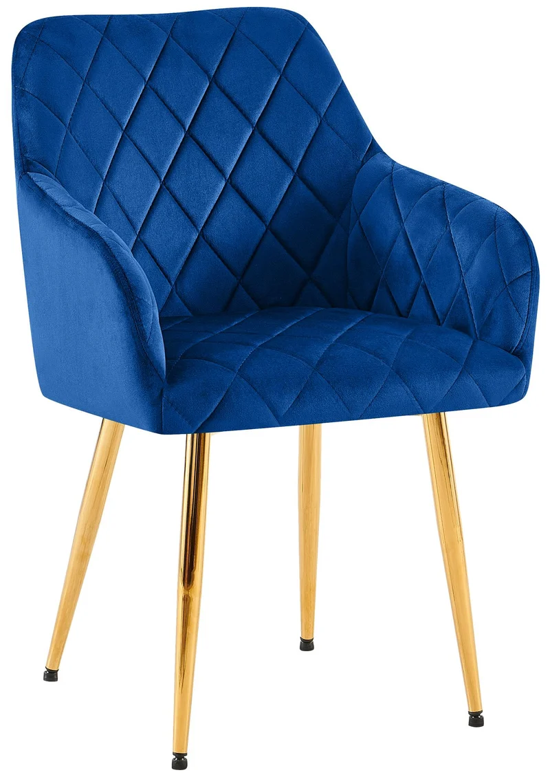 Chaise de salle à manger x1 en velours bleu avec coutures décoratives en losange chic et contemporain 10_0007803