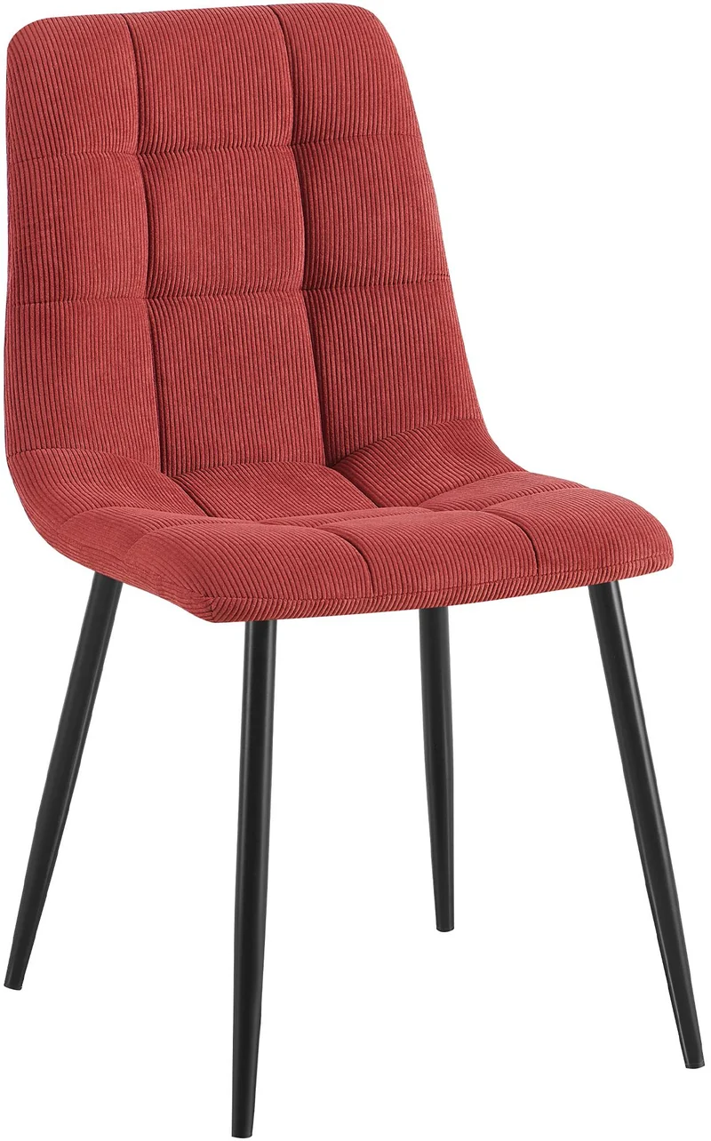 Chaise de salle à manger x1 avec coutures décoratives carrées en velours côtelé bordeaux cadre métal 10_0007421