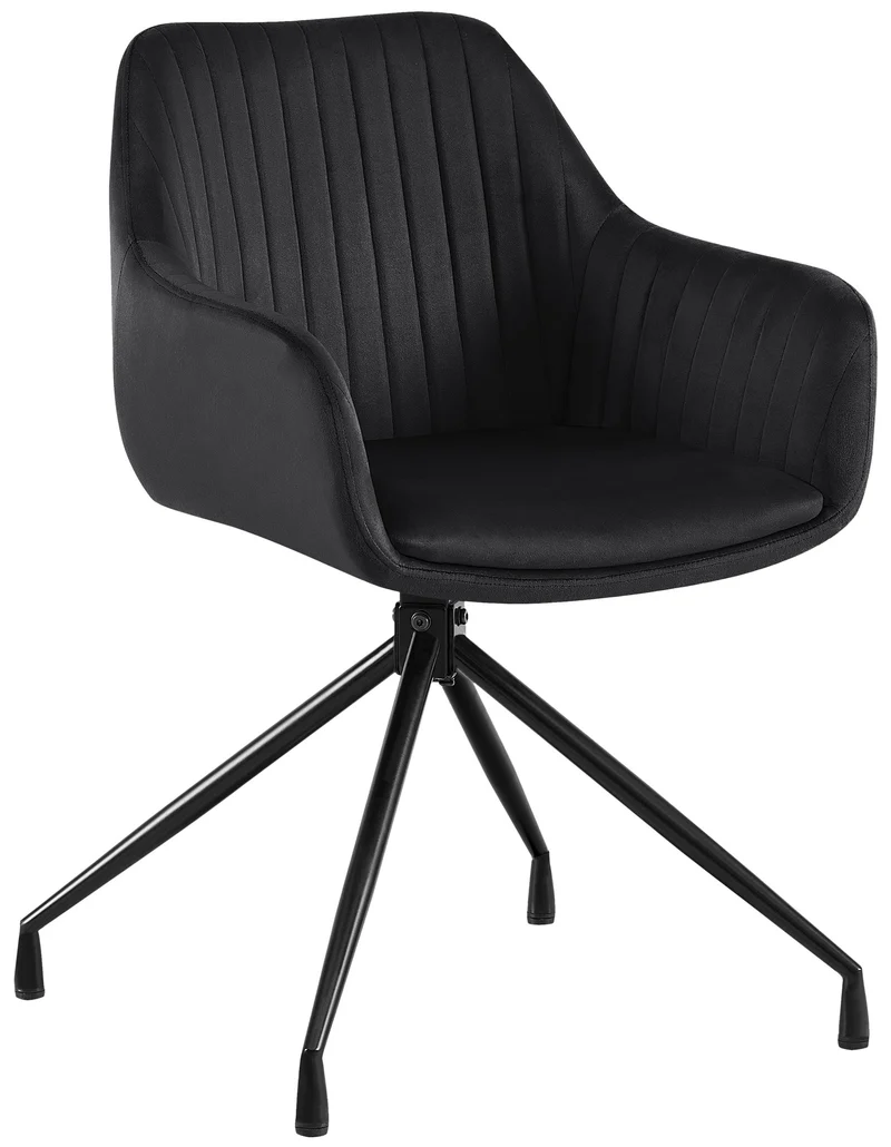 Fauteuil en velours noir à piétement étoile en métal noir – Chaise confortable style contemporain 10_0007401
