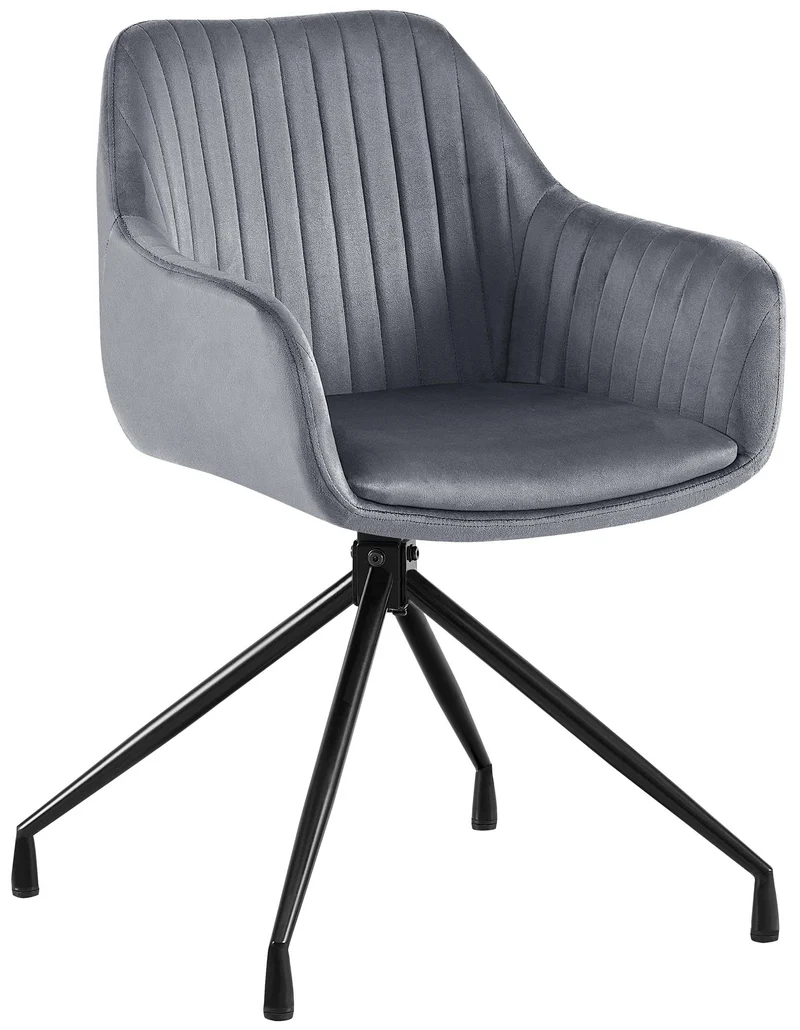 Fauteuil en velours gris foncé à piétement étoile en métal noir – Chaise confortable style contemporain 10_0007240